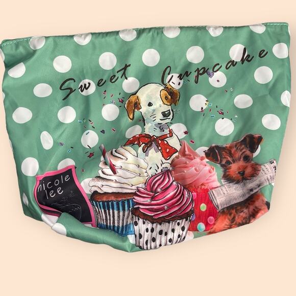 Nicole Lee Sweet Cupcake Tote Removable Interior Bag Coral Green Dogs Puppies - Picture 4 of 16
